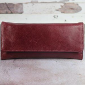 HOBO SADIE Leather Trifold Wallet BORDEAUX Red